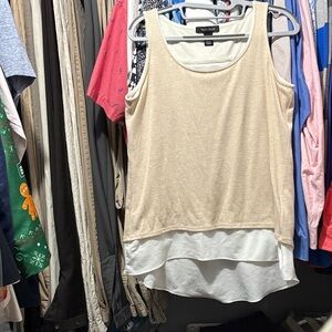 White House Black Market Beige and White Layered Tank Top